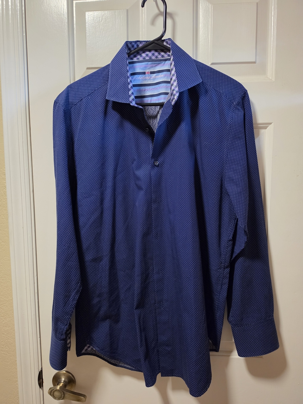 Men's Navy Blue Microdot Long Sleeved Dress Shirt